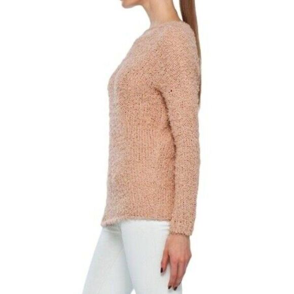 Vince - Fuzzy Eyelash, Hand Knit, Boatneck Sweater in “Nude" - Size S, Tan - Picture 3 of 10